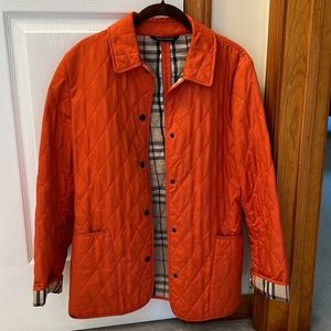 Orange quilted Burberry jacket. Size small